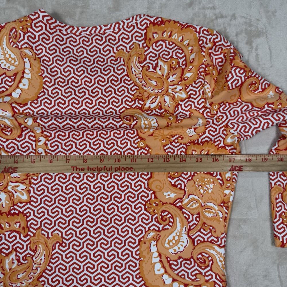 J McLaughlin Catalina Cloth Coral White Orange Print 3/4 Sleeve Tee Size Small - Picture 5 of 6